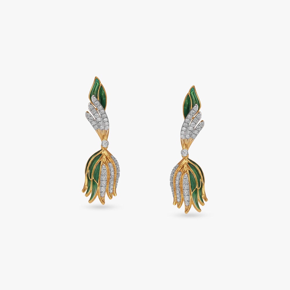 Dancing Wing Diamond Drop Earrings in 14K Yellow Gold, 0.445 ct