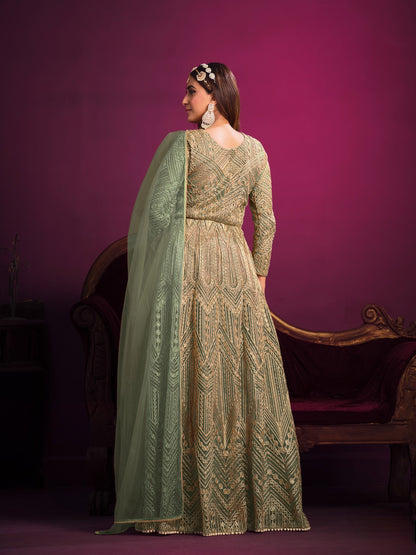 Anaita Green Embroidered Net Anarkali Suit