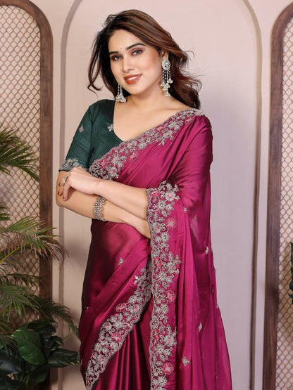 Teeya Creation New Trendy Stylish Party Wear Silk Saree-Pink