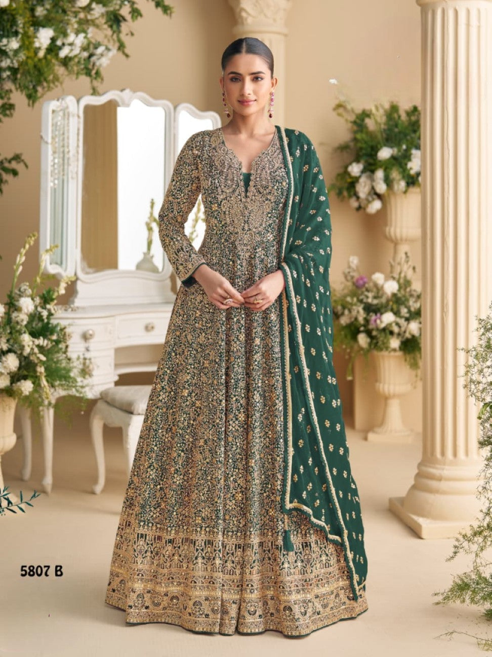 Anaita D Green Georgette Stitched Anarkali Suit with Sequence & Diamond Work