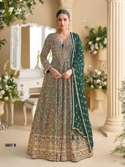 Anaita D Green Georgette Stitched Anarkali Suit with Sequence & Diamond Work