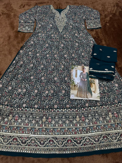 Anaita D Green Georgette Stitched Anarkali Suit with Sequence & Diamond Work