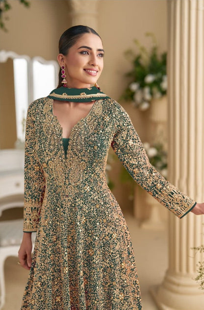 Anaita D Green Georgette Stitched Anarkali Suit with Sequence & Diamond Work