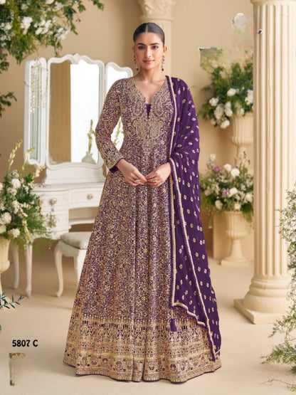 Anaita Violet Georgette Stitched Anarkali Suit with Sequence & Diamond Work
