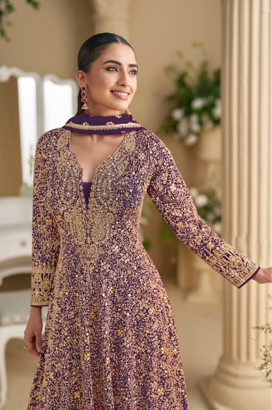 Anaita Violet Georgette Stitched Anarkali Suit with Sequence & Diamond Work