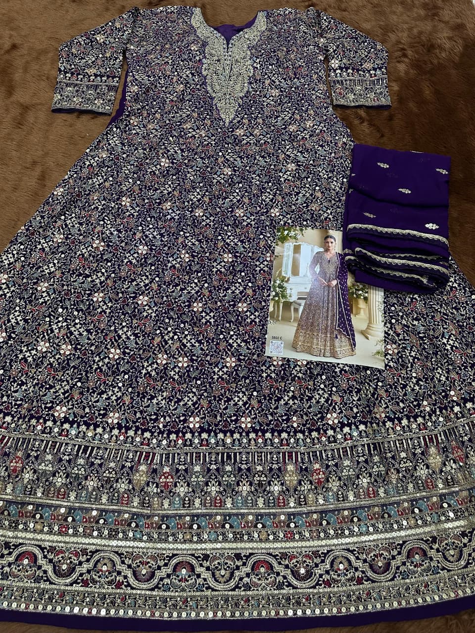 Anaita Violet Georgette Stitched Anarkali Suit with Sequence & Diamond Work