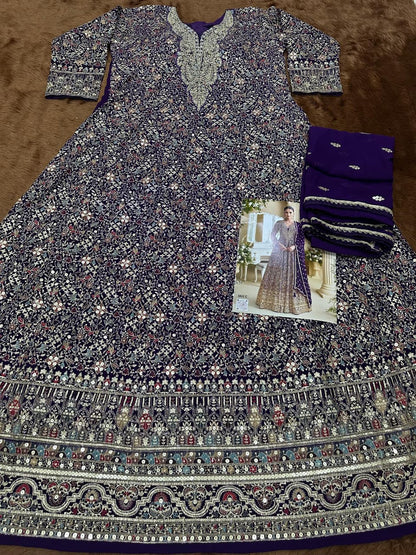 Anaita Violet Georgette Stitched Anarkali Suit with Sequence & Diamond Work