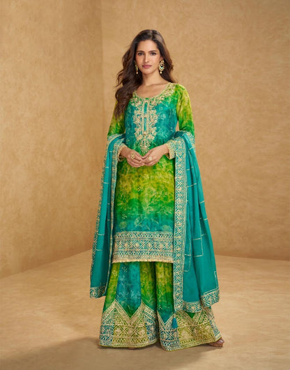 Anaita Blue Chinon Stitched Suit With Embroidery Work