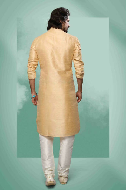 Raivat Ethnic Art Silk Mirror Embroidery Work Kurta Pajama In Beige Colour