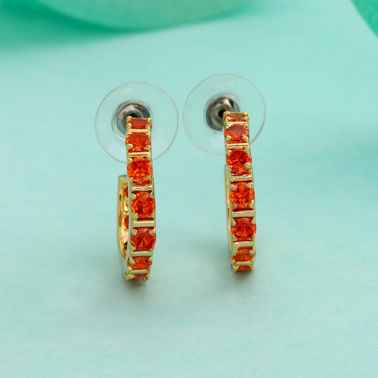 24Kt Gold Plated Orange CZ Hoop Earrings