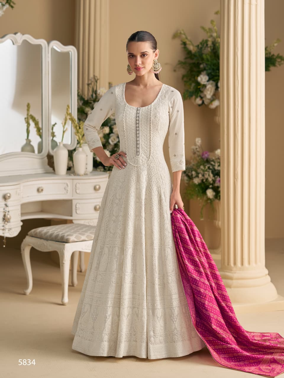 Anaita White Georgette Stitched Anarkali Suit with Embroidery & Sequence Work
