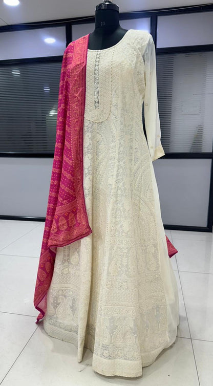 Anaita White Georgette Stitched Anarkali Suit with Embroidery & Sequence Work