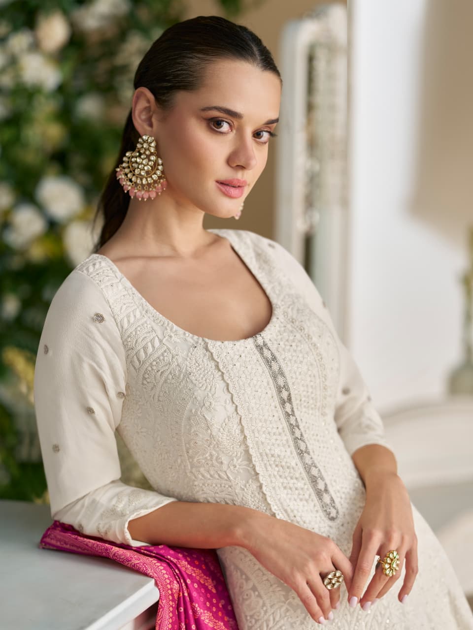 Anaita White Georgette Stitched Anarkali Suit with Embroidery & Sequence Work