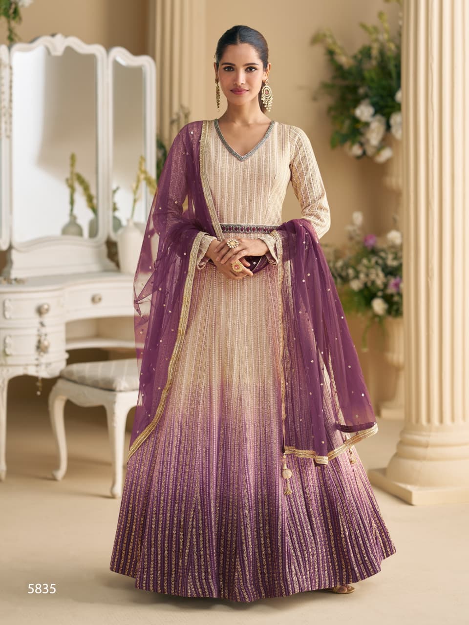 Anaita Cream Georgette Stitched Anarkali Suit with Embroidery & Sequence Work