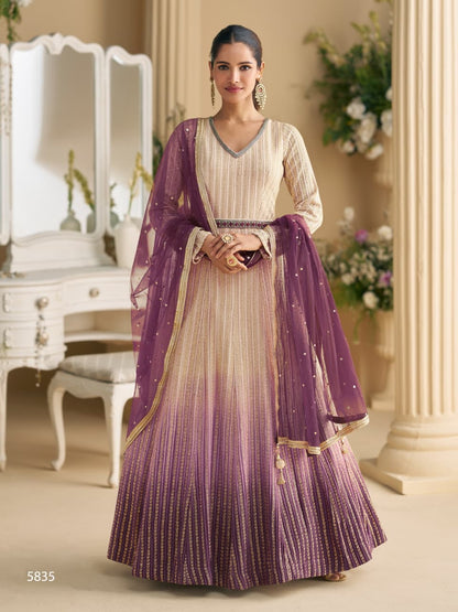 Anaita Cream Georgette Stitched Anarkali Suit with Embroidery & Sequence Work