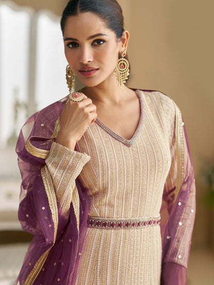 Anaita Cream Georgette Stitched Anarkali Suit with Embroidery & Sequence Work