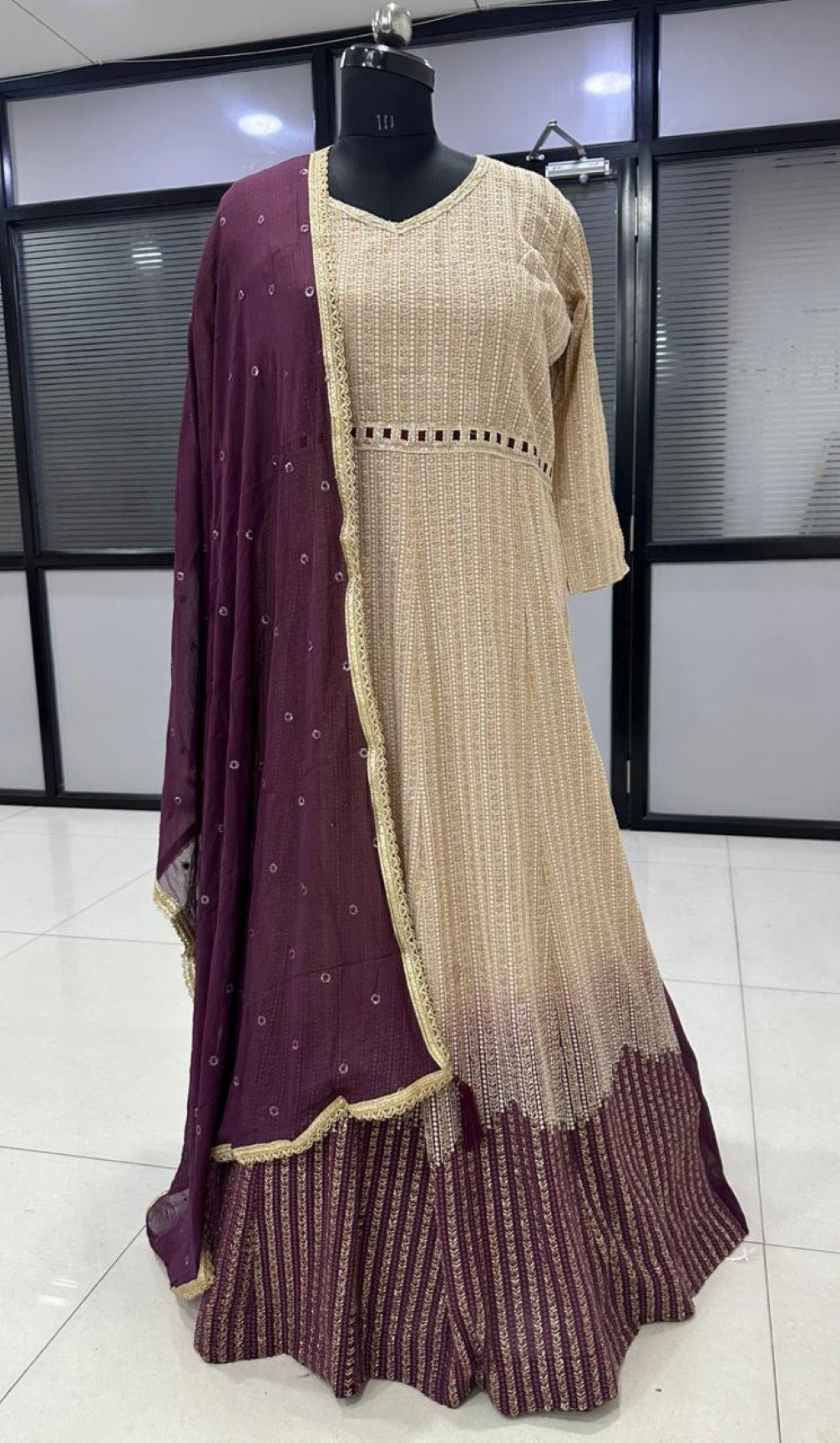 Anaita Cream Georgette Stitched Anarkali Suit with Embroidery & Sequence Work