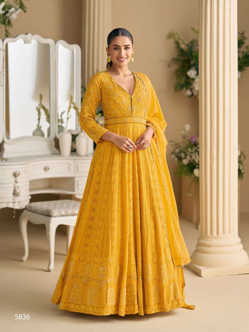 Anaita Yellow Georgette Stitched Anarkali Suit with Embroidery & Sequence Work