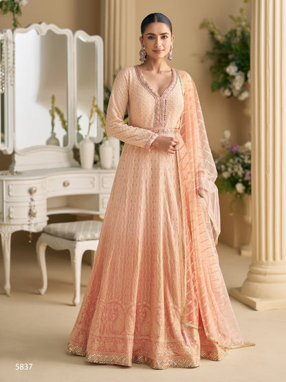 Anaita Peach Georgette Stitched Anarkali Suit with Embroidery & Sequence Work