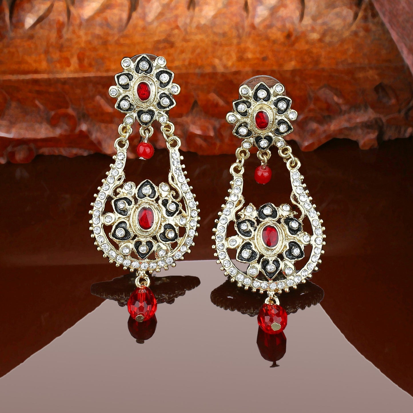 Traditional Gold Plated Pearl Dangle Drop Earrings for Women