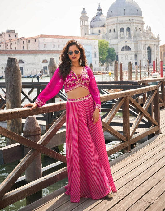 Anaita Pink Silk Stitched Suit With Embroidery Work