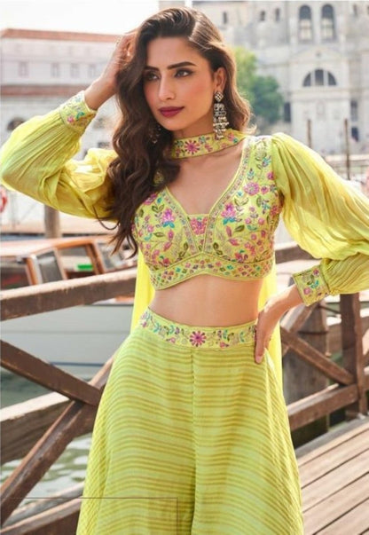 Anaita Green Silk Stitched Suit With Embroidery Work