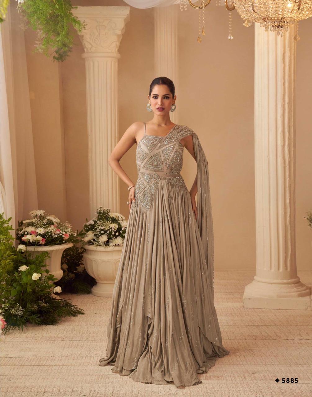 Anaita Chiku Chinon Silk Stitched Gown With Embroidery Work