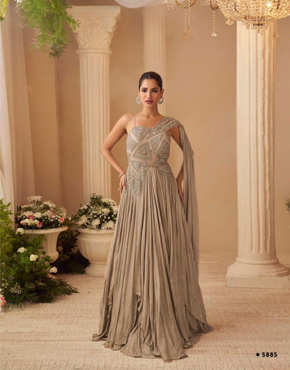 Anaita Chiku Chinon Silk Stitched Gown With Embroidery Work