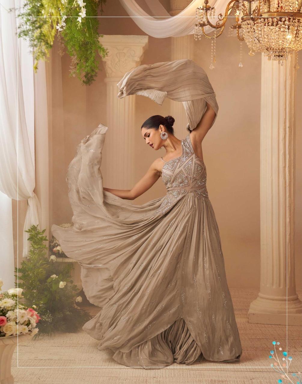 Anaita Chiku Chinon Silk Stitched Gown With Embroidery Work