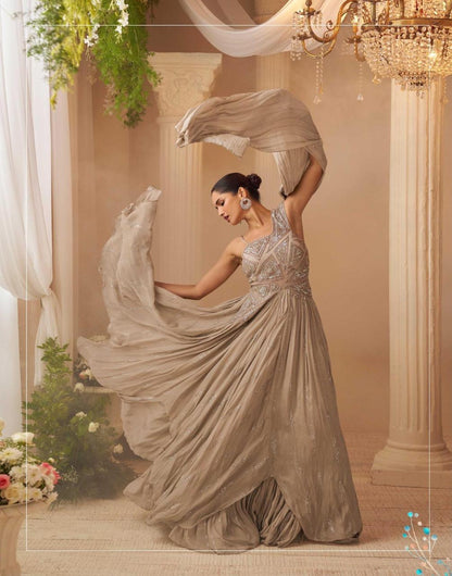 Anaita Chiku Chinon Silk Stitched Gown With Embroidery Work