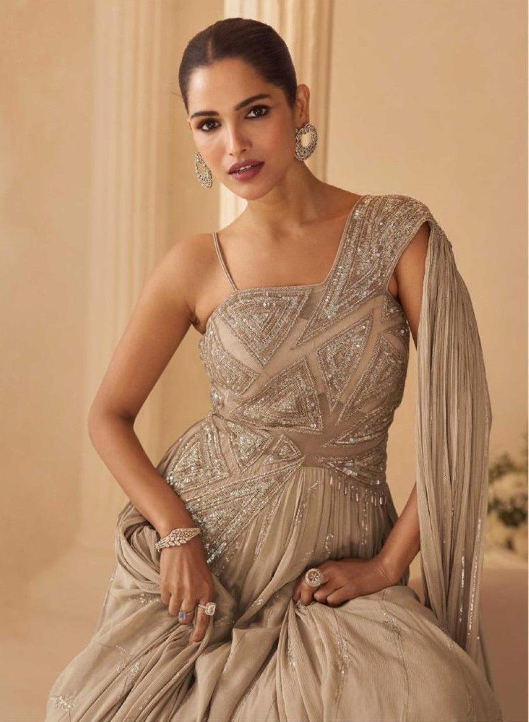 Anaita Chiku Chinon Silk Stitched Gown With Embroidery Work