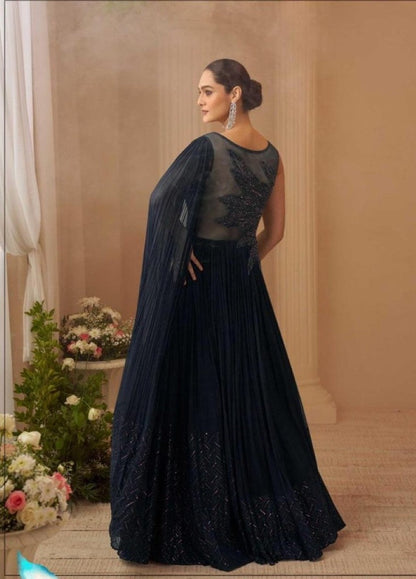 Anaita Black Chinon Silk Stitched Gown With Embroidery Work