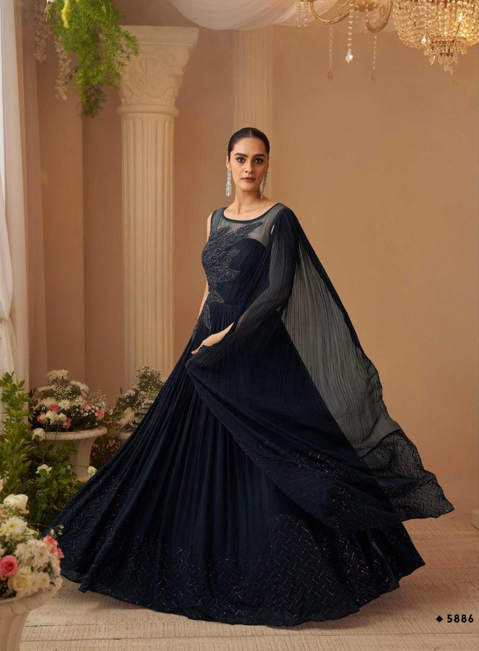 Anaita Black Chinon Silk Stitched Gown With Embroidery Work