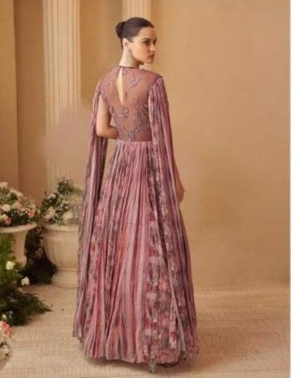 Anaita Pink Chinon Silk Stitched Gown With Embroidery Work