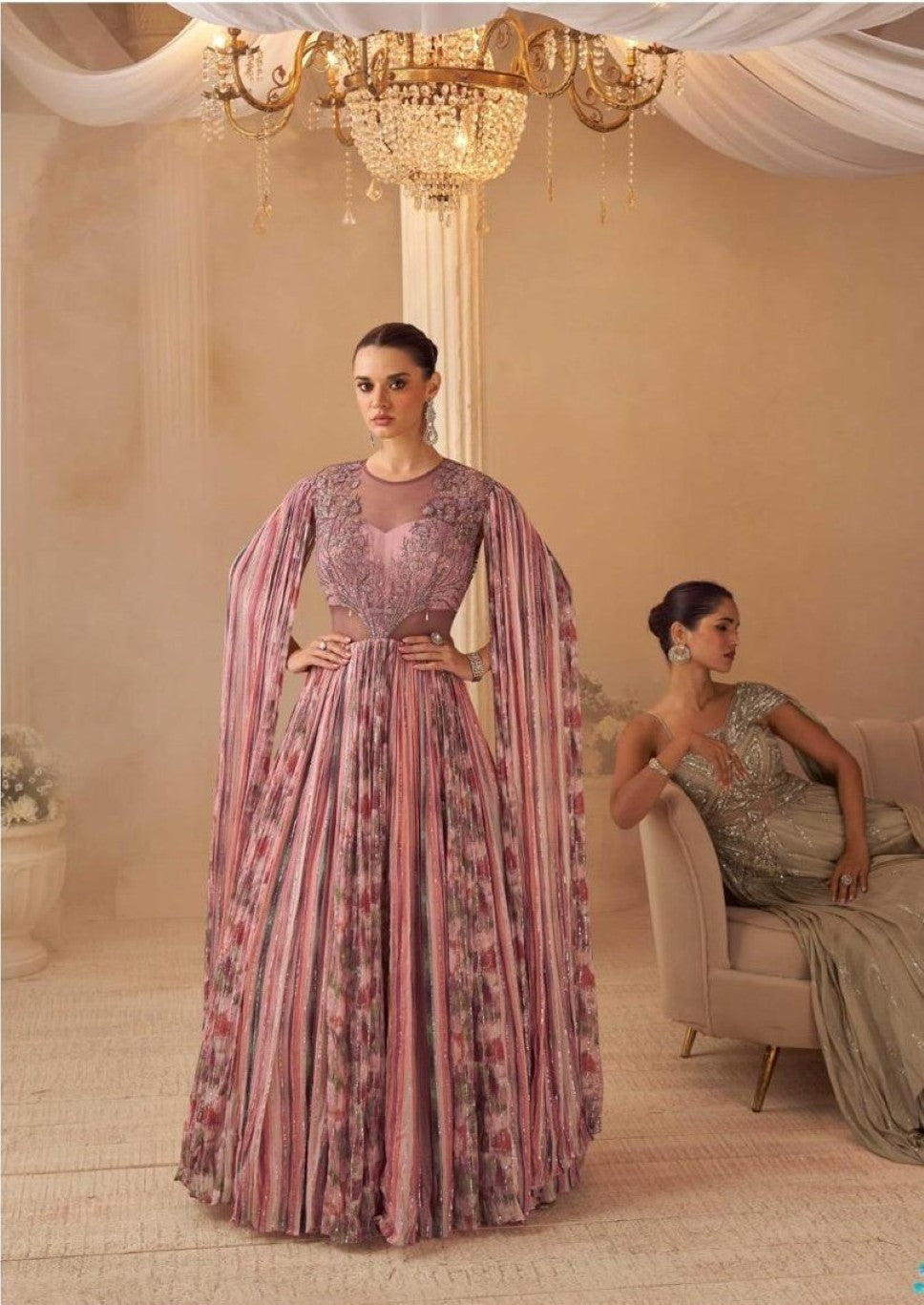 Anaita Pink Chinon Silk Stitched Gown With Embroidery Work