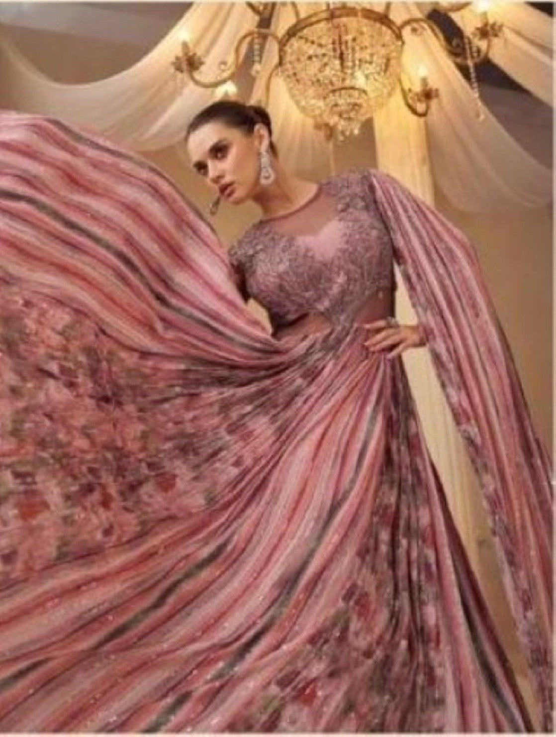 Anaita Pink Chinon Silk Stitched Gown With Embroidery Work