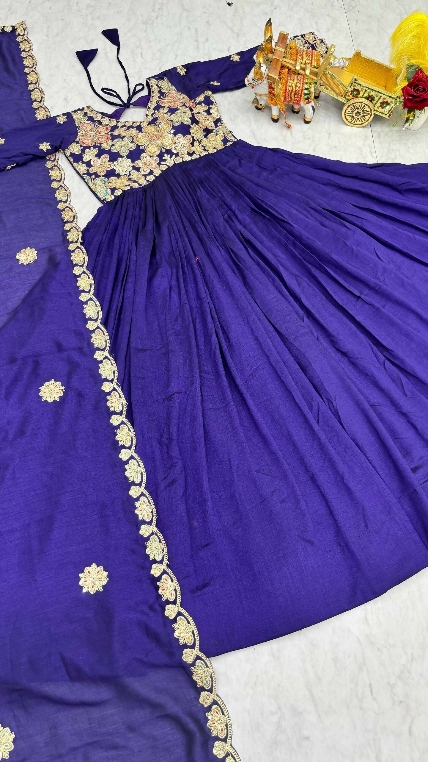 Teeya Creation Womens Casual Party Wear Heavy 5mm Sequence Embroidery Work Purple Gown Set