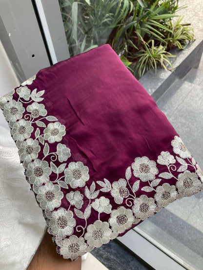 Teeya Creation New Trendy Stylish Party Wear Silk Saree-Wine