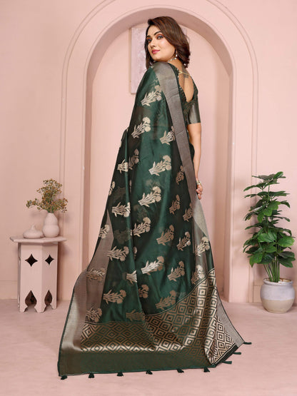 Aastha Fashion Dark Green Soft Organza Silk Weaving Saree