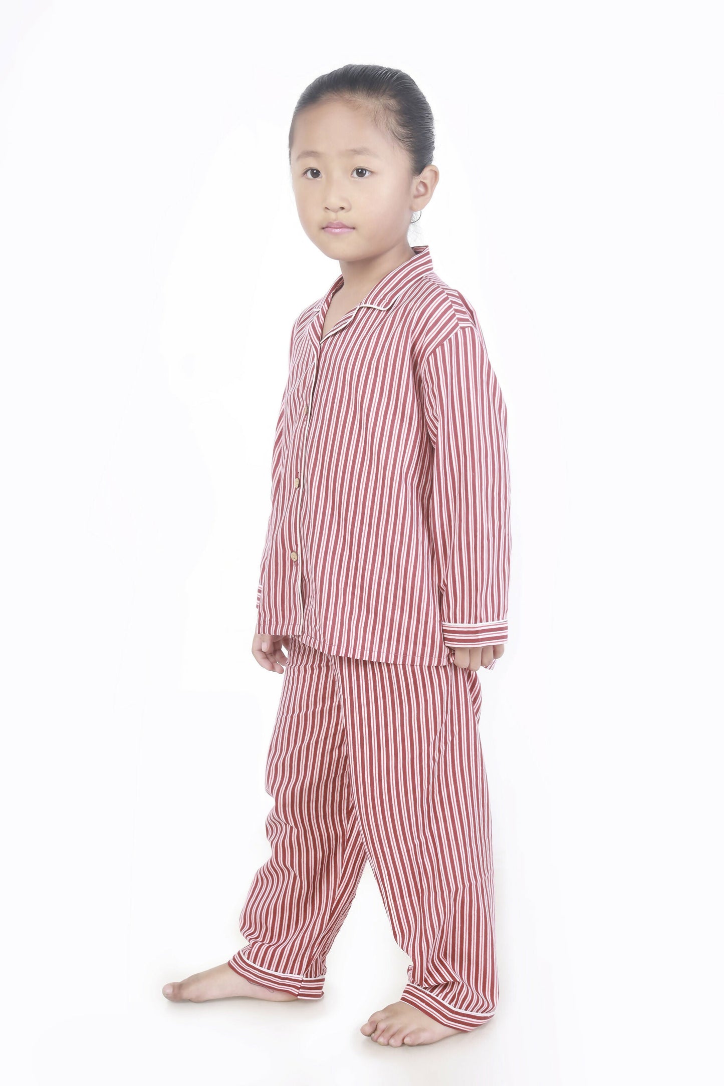 Breathables Kids Cotton Night Suit  Red & White Striped Shirt & Pyjama Co-Ord Set For Boys & Girls