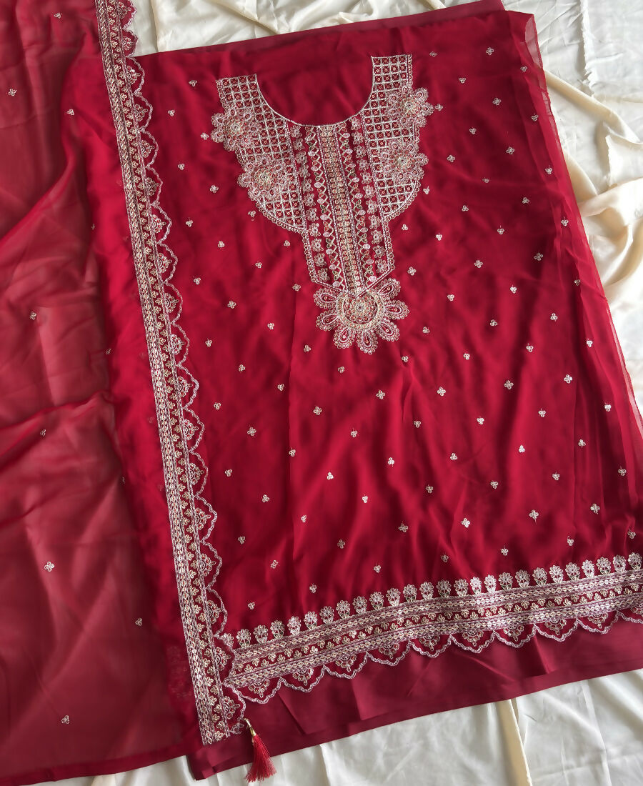 KC New Georgette Short Salwar Kameez Pakistani Style Red