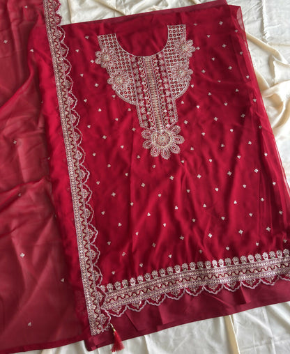 KC New Georgette Short Salwar Kameez Pakistani Style Red