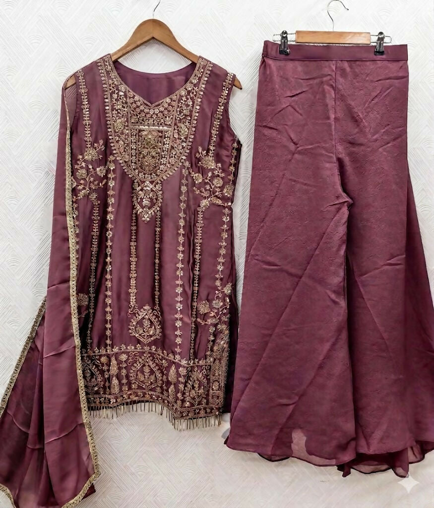 Teeya Creation Womens New Trendy Stylish Heavy Embroiedery With Beads Work Purple Kurta Set