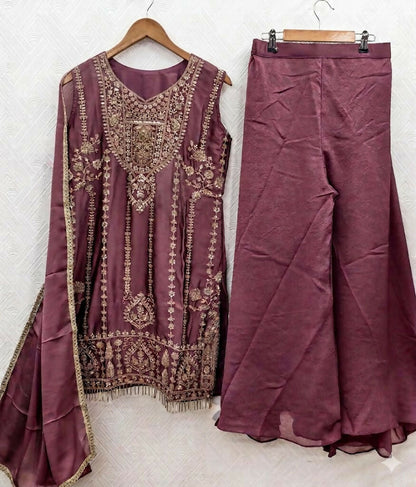 Teeya Creation Womens New Trendy Stylish Heavy Embroiedery With Beads Work Purple Kurta Set