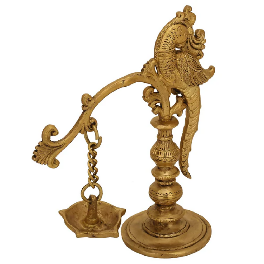 CraftVatika Brass Traditional Peacock Diya Oil Lamp Hanging Showpiece