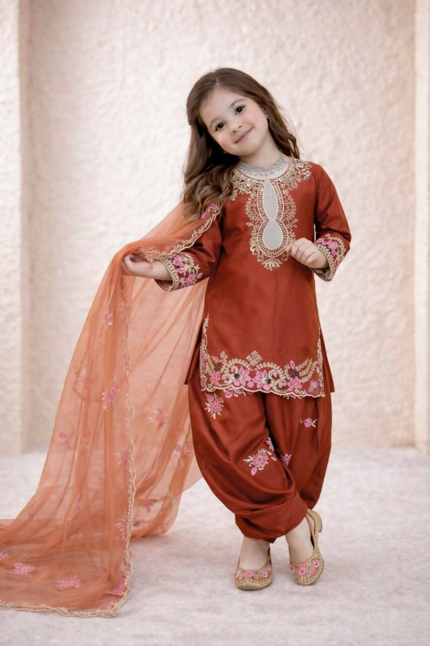 Teeya Creation New Kids Trendy Wedding Wear Traditional Kurta Salwar Set-Orange