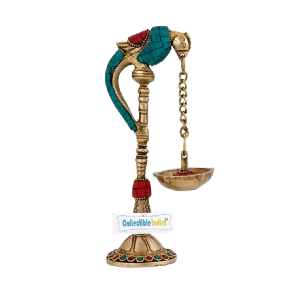 CraftVatika Brass Parrot Bird Diya Oil Lamp Stand Showpiece