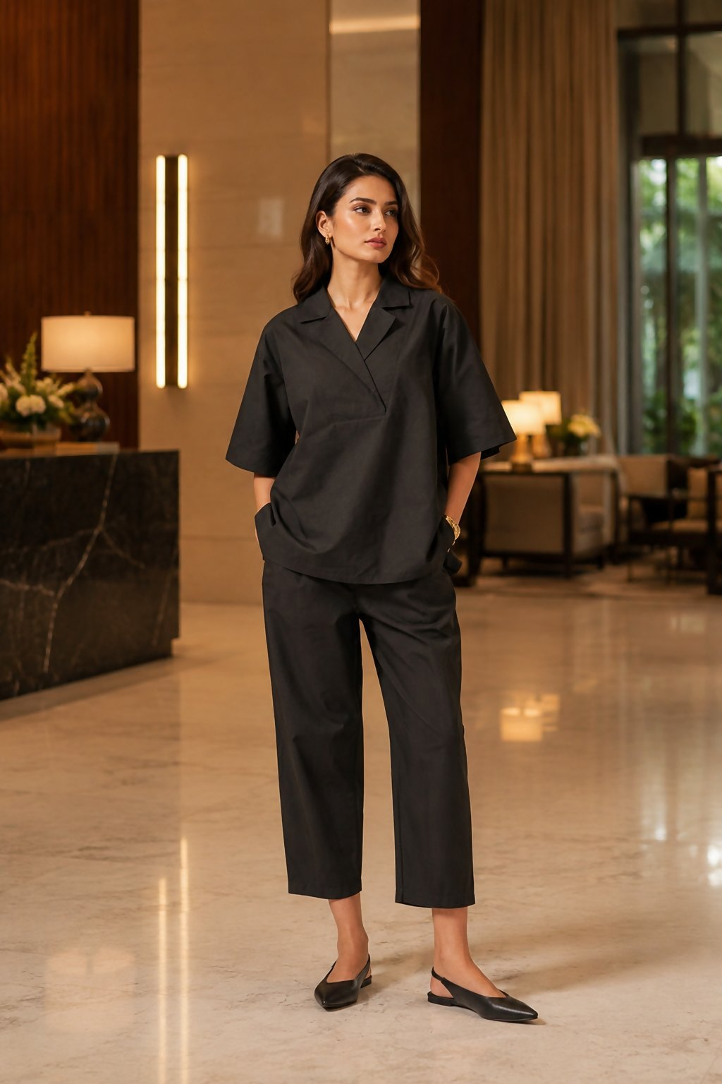 Aayaa Designer Pure Cotton Cord Set-Black