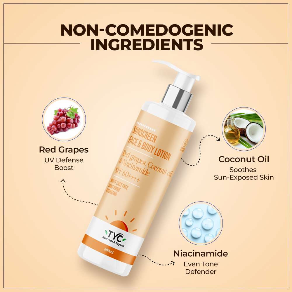 TYC Sunscreen Face & Body Lotion - Red Grapes, Coconut Oil & Niacinamide | SPF 60++++