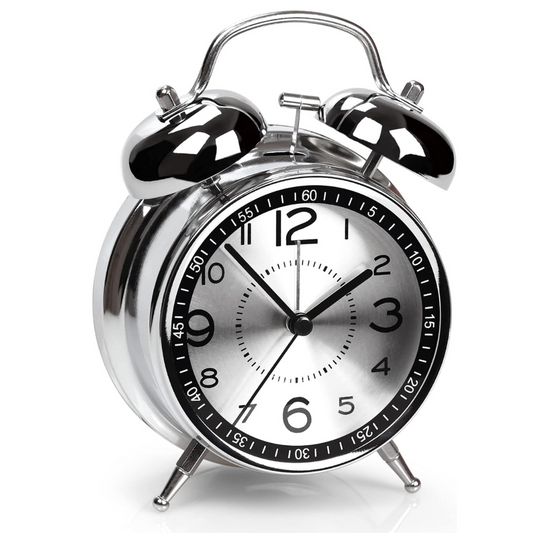 Analog Twin Bell Alarm Clock for Heavy Sleepers – Loud 4-Inch Metal Table Clock with Backlight, Ideal for Students, Bedroom, Office, or Home Décor (Silver)